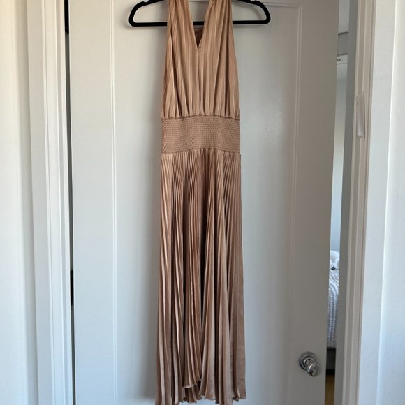 A.L.C. Renzo Asymmetric Pleated Midi-Dress Sz 8 Bella Halter Neck Smock Waist - Picture 9 of 10
